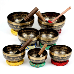 Handmade 7 Chakra <b>Singing</b> <b>Bowl</b> Set Nepal | 7-Piece <b>Tibetan</b> Brass <b>Singing</b> <b>Bowls</b> Wholesale for Meditation Yoga Sound Healing - Product Image 1