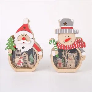Babbo Natale pupazzo di neve casa decorazione in legno ornamenti porta appesa segno di legno ciondolo auto con personaggi