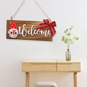 Panneau de bienvenue en bois avec gnome et nœud, décoration murale de Noël, forme rectangulaire, taille personnalisable - Product Image 2