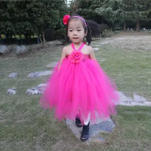 Soild Ball Gown bambini Tutu Dress Girl Halter Chiffon Maxi abiti da festa per il compleanno di nozze