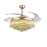 Lustre LED en cristal avec télécommande, design moderne, avec hélice en cristal, rétractable, couleur jaune or, sans lame, nouveau modèle