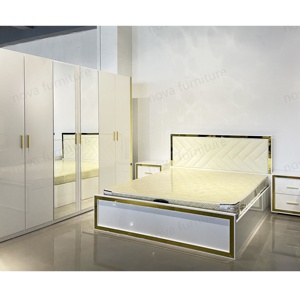 NOVA Promotion Spéciale Lit King Size Miroir Doré Ensembles de Meubles de <span class=keywords><strong>Chambre</strong></span> <span class=keywords><strong>d</strong></span>'Hôtel de Luxe Lit <span class=keywords><strong>Moderne</strong></span> Queen Size pour Adultes - Product Image 1