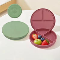 Assiette bébé en silicone anti-déversement résistante à la chaleur Eversou, 3 compartiments, plateau d'alimentation à ventouse pour tout-petits avec couvercle