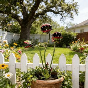 Decorazione da <span class=keywords><strong>Giardino</strong></span> a Forma <span class=keywords><strong>di</strong></span> Trappola per Mosche <span class=keywords><strong>di</strong></span> <span class=keywords><strong>Venere</strong></span> in Ferro, Resistente alle Intemperie, Design a 3 Teste, Pianta Carnivora per Decorazione Esterna - Product Image 4