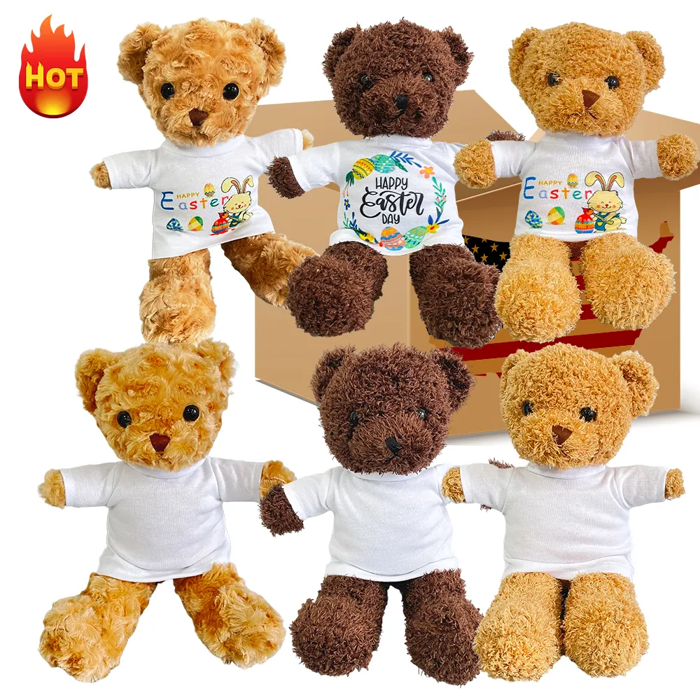 Usa Magazijn Fabrikant Teddybeer Super Zacht Knuffel Easter Day Geschenken Met Sublimatie Verwijderbaar Wit T-Shirt