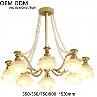 Lustre 6051Warm, style nordique, crème, forme de fleur décorative, cuivre, verre, perle, éclairage de chambre à coucher
