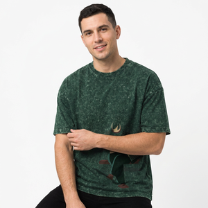 T-shirt Homme Oversize Vert Imprimé Délavé à l'Acide Manches Courtes Col Rond Décontracté en Coton Jersey Respirant avec Motif Frontal - Product Image 1