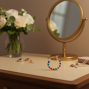 Boucles d'oreilles créoles plaquées or de la collection Bosso avec zircon, design géométrique, pour femme, style bohème, idéales pour les soirées - Product Image 2