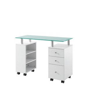 Mesa de Manicura Dongpin con Cubierta de Vidrio, Doble Gabinete, Blanca 3438, para Uso en Oficina - Product Image 5