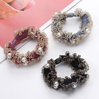 2025 nouveau Style souple personnalisable perle dentelle cheveux cravates Double couche haute élastique Textile nouveau doux quotidien chouchou accessoires