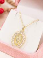 Collier Pendentif Femme Simple et Tendance en Cuivre Ethnique avec Chaîne Serpent et Vierge Marie de Dieu Jésus