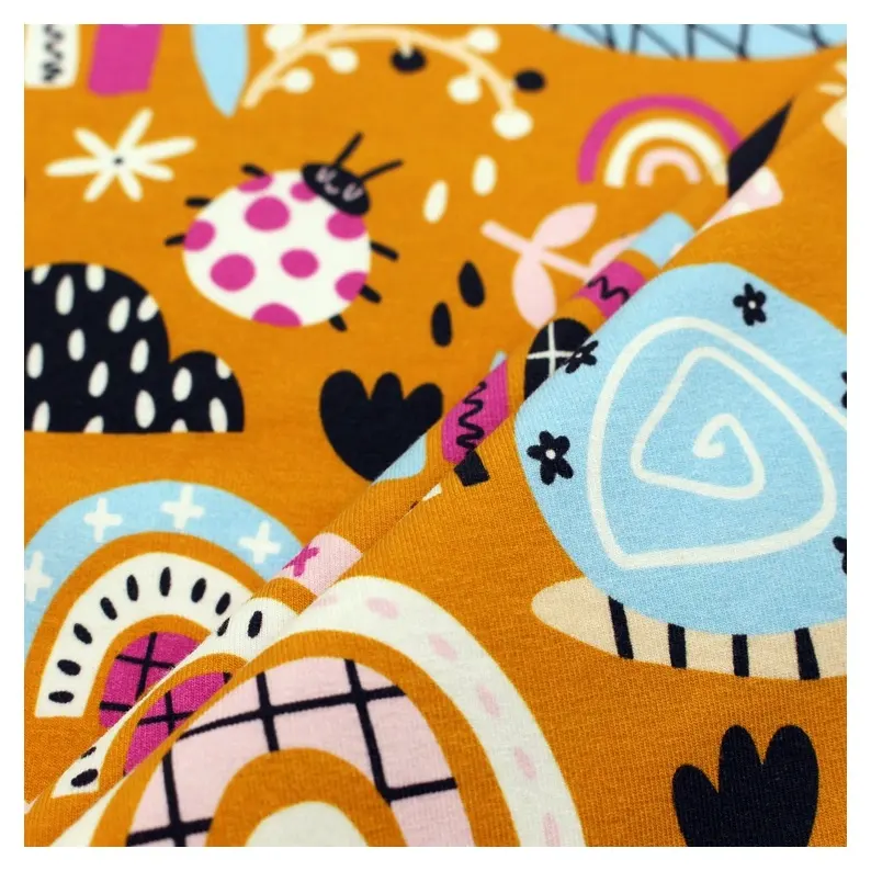 Vente en gros d'escargot graphique imprimé arc-en-ciel 95% coton 5% élasthanne Lycra impression numérique personnalisée tissu jersey pour bébé vêtements pour enfants