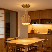 Plafonnier semi-encastré moderne et élégant en fer et jute, lampe suspendue tressée naturelle pour la décoration de chambre, salon et cuisine