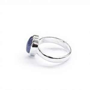 Violet Tanzanite <b>Ring</b> 925 Sterling Silver Teardrop Cabochon Smooth Bezel <b>Plain</b> Band Solitaire <b>Ring</b> Wholesale - Product Image 6