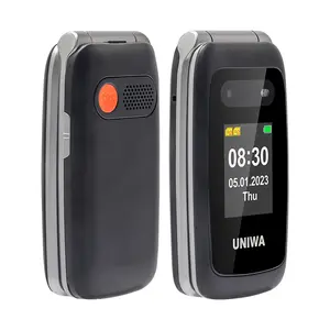 UNIWA V202T 2.4/1.77英寸双屏SOS按钮键盘全球4g翻转高级功能手机，带充电坞