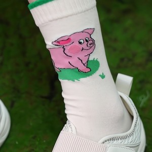 Calcetines holgados con estampado de cerdo, calcetines de algodón transpirables hasta la pantorrilla para mujer, para jóvenes, moda de verano - Product Image 1