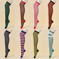 Chaussettes longues antidérapantes rayées en polyester au-dessus du genou, style cosplay, pour femmes, thème Noël et Halloween, style européen et américain