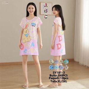 Camicia da notte da donna in cotone Doraemon, manica corta, girocollo, lunghezza al ginocchio, stampa cartoon, abbigliamento da notte, abito casual estivo - Product Image 3