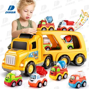 Friction Power Construction Car Carrier Truck Set Toys con Light Kids Cartoon Toys Set Truck Vehicle Pull Back Construction Car