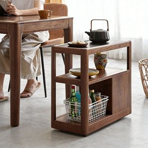 Solid Wood Side <b>Table</b> Black Walnut Wood Slab Storage Living Room <b>Sofa</b> Cabinet Movable Corner <b>Table</b> Scandinavian Style - Product Image 1
