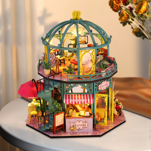 Casa de Muñecas en Miniatura al por Mayor, Kit de Casa en Miniatura DIY, Kit de Rincón de Lectura, Modelo de Cafetería Floral de Vidrio de <span class=keywords><strong>2</strong></span> Capas para Ensamblar a <span class=keywords><strong>Mano</strong></span> - Product Image 5