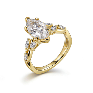 Anillo de compromiso de plata personalizado con oro macizo de 10K/14K/18K, diamante clásico cultivado en laboratorio CVD, calidad IGI VVS-VS, corte marquesa, para fiesta y moda. - Product Image 1