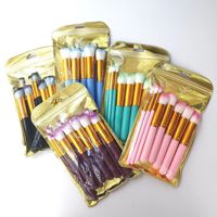 Set Kuas Makeup Serat Warna-warni 10 Buah Stok Pabrik Baru, Peralatan Kecantikan, Set Kuas Makeup Pemula, Grosir.