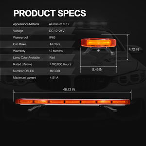 Barre lumineuse de signalisation à LED COB ambre de 47 pouces, haute visibilité, clignotante, pour camions de remorquage et véhicules de construction - Product Image 3