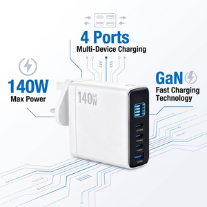 <span class=keywords><strong>Cargador</strong></span> Rápido GaN de 140W con <span class=keywords><strong>4</strong></span> Puertos PD 3.1, <span class=keywords><strong>Cargador</strong></span> de Pared con Pantalla Digital, Estación de Carga Rápida USB-C USB-A para Viajes, Hogar y Oficina - Product Image 4