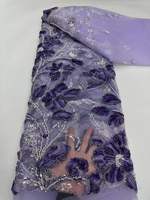 NI.AI Tulle en filet de couleur vin rouge avec perles argentées, dentelle brodée à la main de luxe haut de gamme avec sequins, pour robe de mariée et de soirée