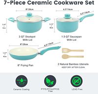 Set Panci dan Wajan, 7 Buah Set Peralatan Masak Keramik Anti Lengket, Set Peralatan Masak Induksi Dapur dengan Gagang Anti Panas