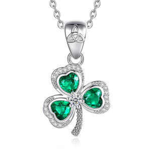 Kalung Liontin Daun Semanggi Tiga Daun Merryshine Green Cubic Zirconia, Perhiasan Sederhana Nan Cantik untuk Wanita - Product Image 1