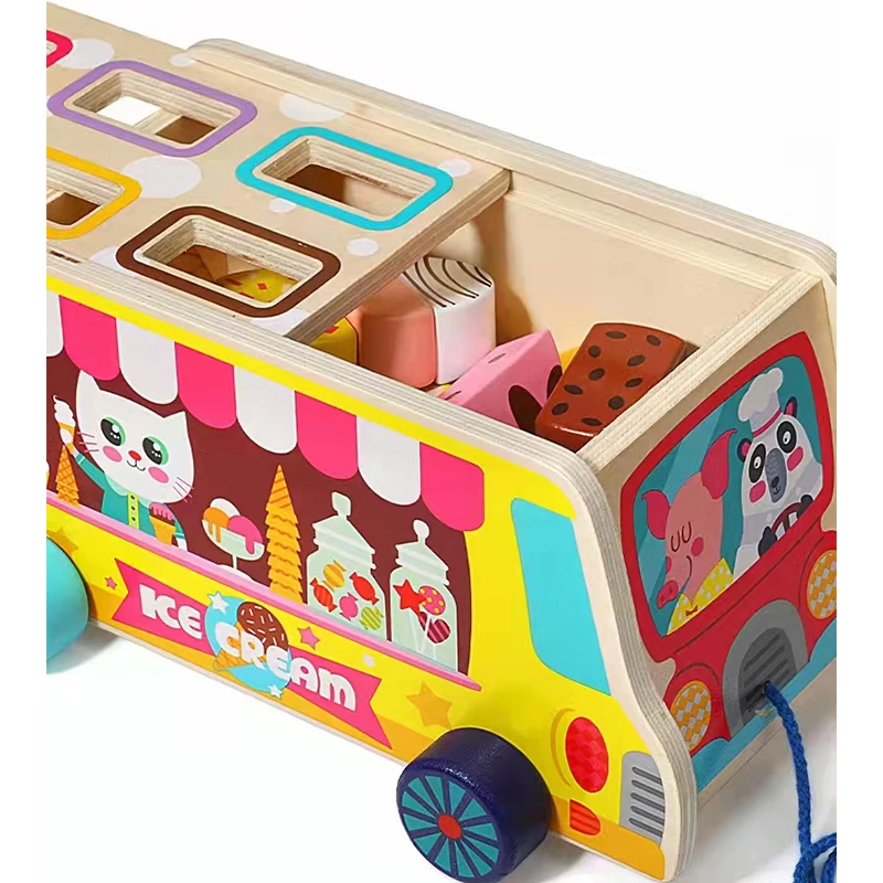 Wooden ice cream truck toy magnetic DIY ice cream kids wooden toy