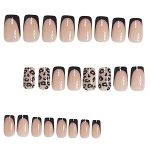 Uñas Postizas con Estampado de Leopardo Negro, 24 Piezas, Punta Francesa, Cuadradas, Brillantes, Uñas Postizas de Alta Gama, Sensuales, para Mujer - Product Image 4