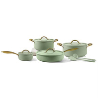 Ensemble de cuisine 10 pièces, léger, durable, réutilisable, antiadhésif, casseroles et poêles en aluminium, couvercles, poignées résistantes à la chaleur, compatible four