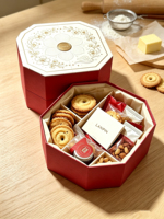 Boîte alimentaire rigide octogonale personnalisée pour commande en gros, avec motif floral bronzé gaufré à l'or, doublure satinée, pour fruits secs, biscuits, cadeau festif
