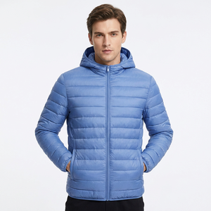 Blouson matelassé bleu à capuche pour homme, fermeture éclair, coupe-vent, décontracté, manteau d'hiver, coupe ajustée, extérieur en polyester, longueur standard 2026 - Product Image 1