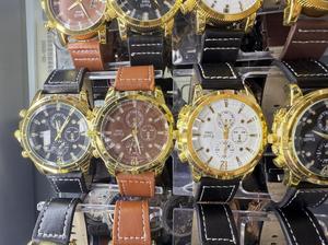 Orologio da uomo con cassa rotonda placcata in oro, cinturino in pelle, cronografo, orologio alla moda - Product Image 3