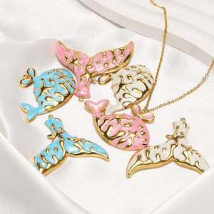 Breloques personnalisées étanches en vrac, plaquées or 14k 18k, en acier inoxydable 316L, breloques émail queue de baleine et de poisson pour la fabrication de bijoux - Product Image 3