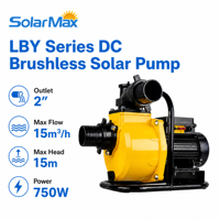 Pompa Surya Permukaan SolarMax DC 48V 750W untuk Irigasi Pertanian, Daya Angkat 15m, 15m³/jam, 1HP, Bahan Stainless Steel 304