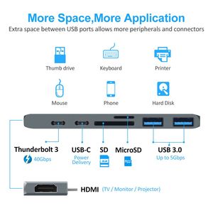 4K 30HZ HDTV <span class=keywords><strong>Thunderbolt</strong></span> 3 USB 3.0 SD TF kart okuyucu 7 in <span class=keywords><strong>1</strong></span> USB tip C Macbook için <span class=keywords><strong>Hub</strong></span> Pro stok - Product Image 3