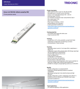 ไดรเวอร์ LED กระแสคงที่ Tridonic LCA 75W 100-400mA one4all lp PRE 28000657 DALI-2 ปรับหรี่แสงได้  แหล่งจ่ายไฟ 110-220V - Product Image 2