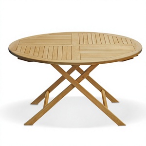 <b>Round</b> Teak Wood Waterproof Foldable Outdoor Dining <b>Table</b> with Rustic Design for Patio and <b>Garden</b> Use - Product Image 1
