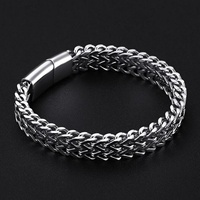 Bracelet de luxe pour homme en acier inoxydable massif, avec breloque éclair argentée et diamants, style mode