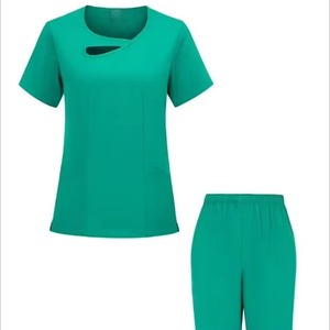 Ensembles d'uniformes médicaux extensibles pour femmes, à manches courtes, col en V, avec coutures latérales, pour dentistes - Product Image 1