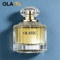 OLATEC Frascos de Perfume Vacíos con Rayas Verticales, Botella de Vidrio Transparente con Pulverizador y Tapa Dorada de 50 ml, Botella de Perfume de Vidrio Vacía de Lujo