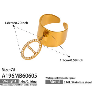 แหวนปรับขนาดได้ ชุบทอง 18K ทำจากสแตนเลสสตีล 316L ประดับเพชรซิคอน แหวนแฟชั่นสำหรับผู้หญิง - Product Image 6
