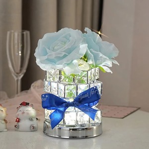 4 Layer Crystal Cube Rose Lamp USB Touch Three-tone Lighting Bedside Night Light LED <b>Table</b> Lamp Warm Lighting Home Desktop Decor - Product Image 2