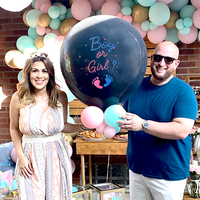 Ballons Confettis Révélation de Sexe 36 pouces Noir Garçon ou Fille avec Confettis Bleus et Roses pour Idée de Fête de Révélation de Sexe de Bébé