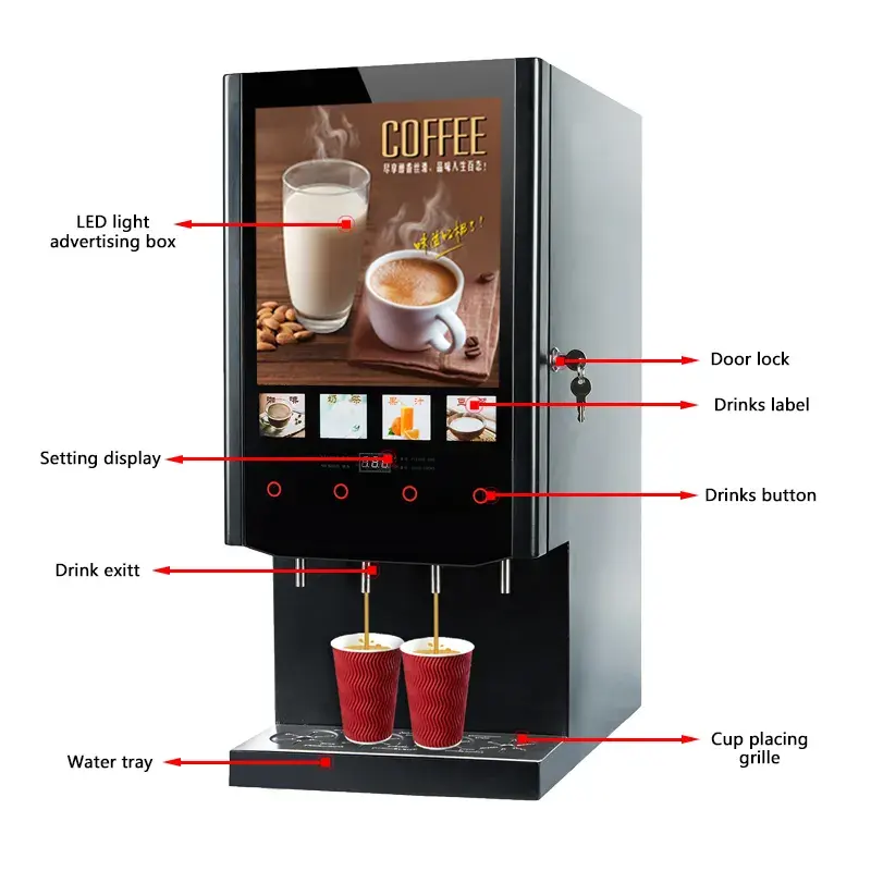Pembuat sangrai kopi pintar Espresso otomatis penuh komersial 4 mesin penjual kopi instan rasa panas